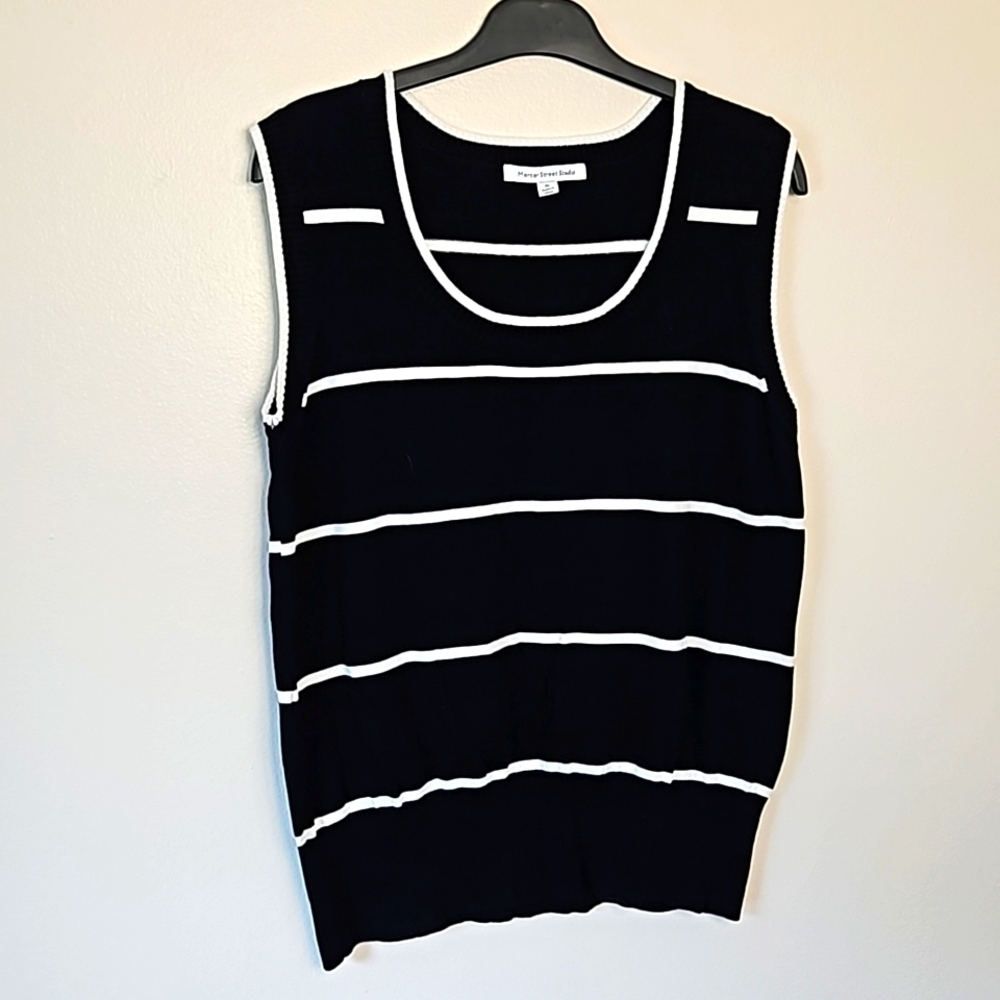 Mercer Street Studio Black White Stripe Knit Top XLarge